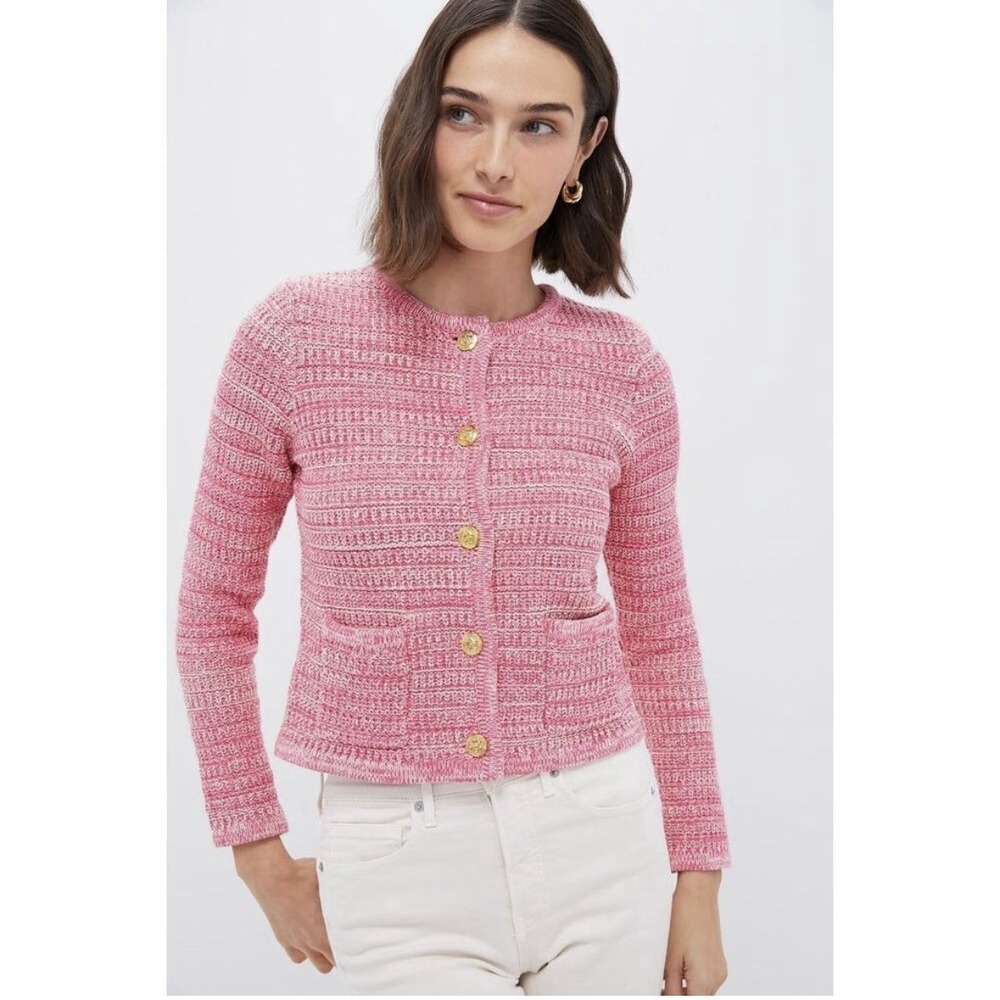 Tuckernuck Hyacinth House Marbled Pink Maybourne Cardigan Size Medium